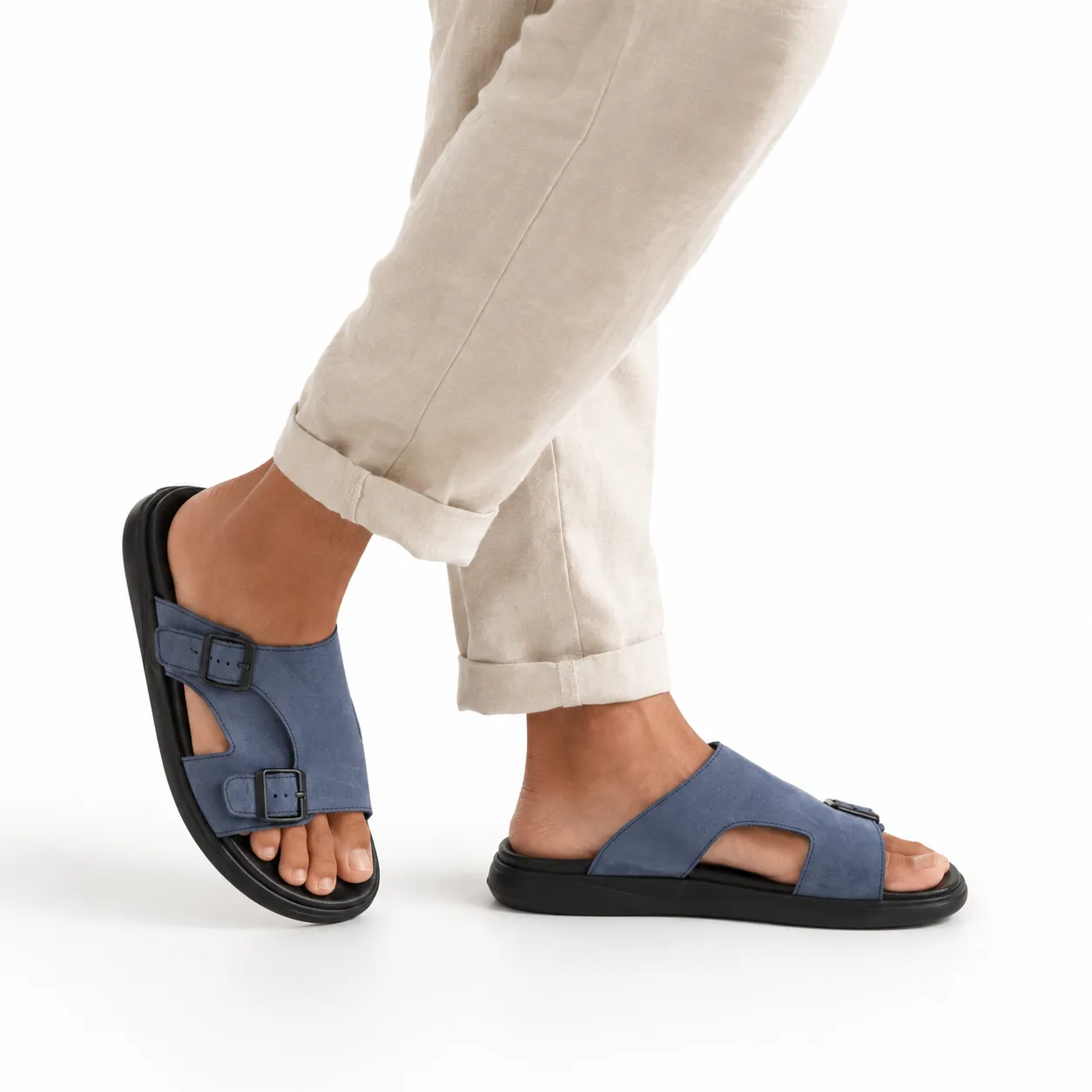 Sandales pour homme 035 bleu daim nibique   miniature